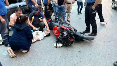 BURSA'NIN İZNİK İLÇESİNDE MOTOSİKLET SEYİR HALİNDEYKEN YOLA ANİDEN ÇIKAN YAYAYA