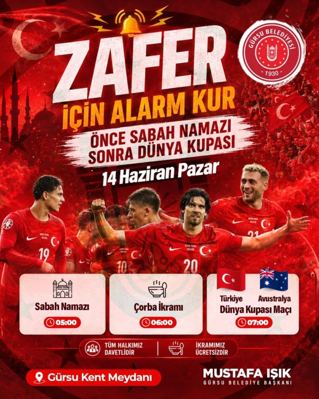14 Haziran sabahı 07:00&rsquo;de başlayacak olan ma&ccedil; i&ccedil;in G&uuml;rsu Belediyesi,