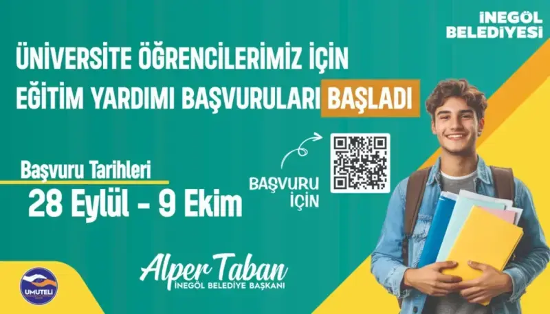 İnegöl Belediyesi’nin üniversite öğrencileri için gerçekleştirdiği eğitim yardımlarında başvurular bugün